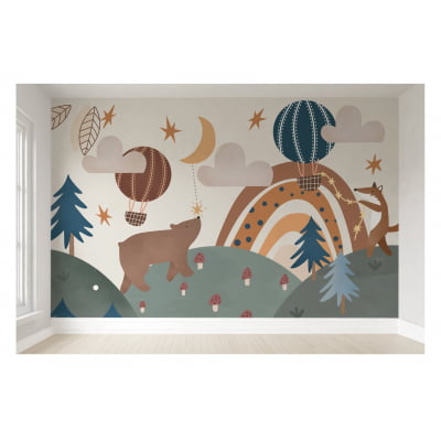 Papel de Parede Infantil Safari Balões Lúdico - VR461