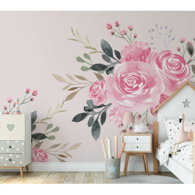 Papel de Parede Infantil Floral Rosas