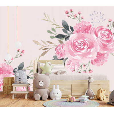 Papel de Parede Infantil Floral Rosas