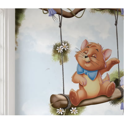 Papel de Parede Floral Infantil Gatinho no Balanço