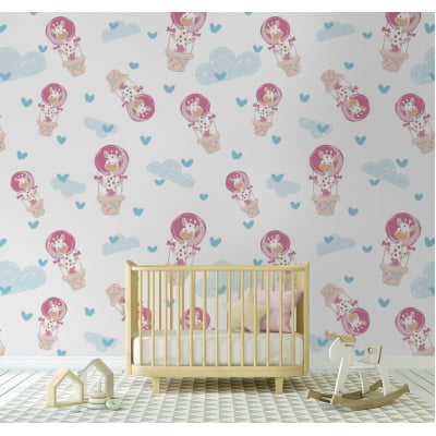 Papel de Parede Infantil Girafinha nos Balões