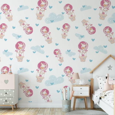 Papel de Parede Infantil Girafinha nos Balões