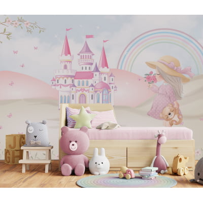 Papel de Parede Infantil Menina e o Castelo