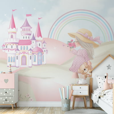 Papel de Parede Infantil Menina e o Castelo