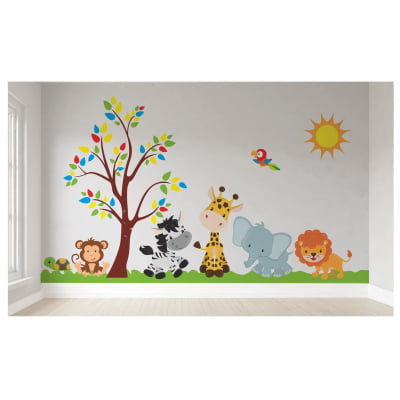 Papel de Parede Infantil Safari Animais Coloridos