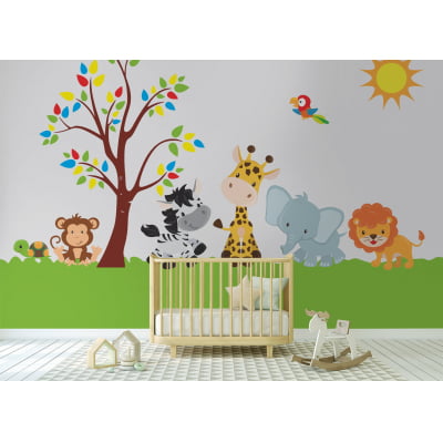 Papel de Parede Infantil Safari Animais Coloridos