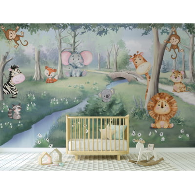 Papel de Parede Infantil para Quarto de Bebê Safari Natureza