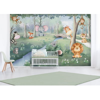 Papel de Parede Infantil para Quarto de Bebê Safari Natureza