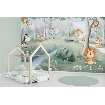 Papel de Parede Infantil para Quarto de Bebê Safari Natureza