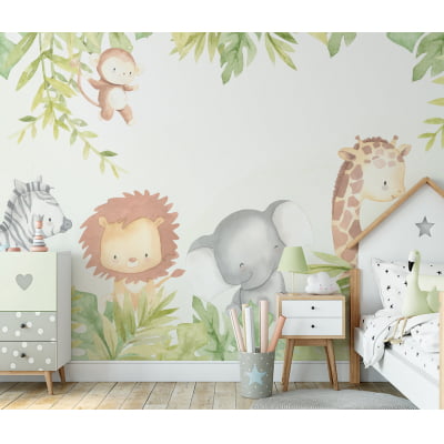 Papel de Parede Infantil para Quarto de Bebê Safari Natureza