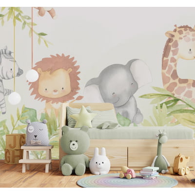 Papel de Parede Infantil para Quarto de Bebê Safari Natureza