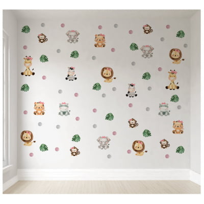 Papel De Parede Safári Menina Floral Animais Zebra - VR488
