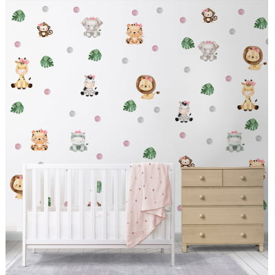 Papel De Parede Safári Menina Floral Animais Zebra - VR488