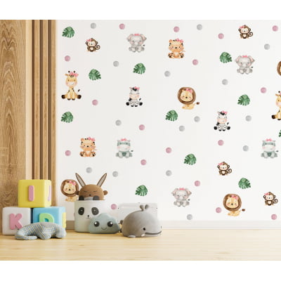 Papel de Parede Safári Menina Floral Animais Zebra