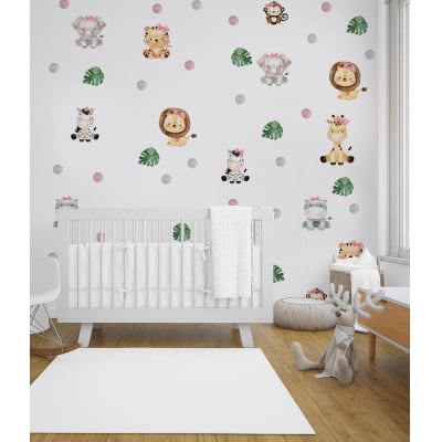 Papel de Parede Safári Menina Floral Animais Zebra