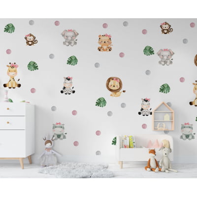 Papel de Parede Safári Menina Floral Animais Zebra