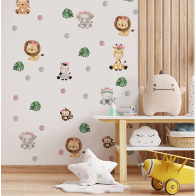 Papel de Parede Safári Menina Floral Animais Zebra