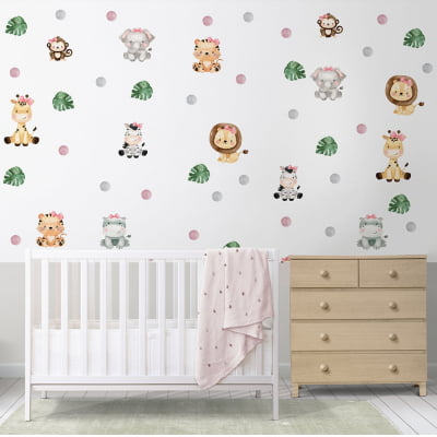 Papel de Parede Safári Menina Floral Animais Zebra