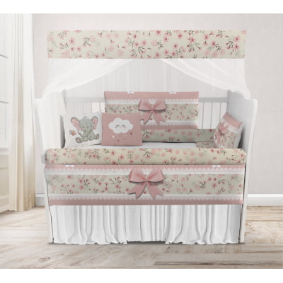 Kit Berço Enxoval de Bebê Elefantinha Floral 23 PÇS - KT46