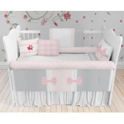 Kit Berço Enxoval de Bebê Floral e Laços 23 PÇS - KT383