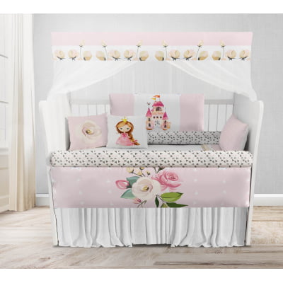 Kit Berço Enxoval de Bebê Menina Princesa no Balanço com Flores 23 PÇS - KT345