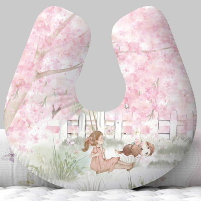 Almofada de Amamentação com Zíper Floral Menina Rosa Jardim AM572