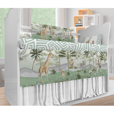 Kit Berço Enxoval de Bebê Safari Folhas Verdes Menino KT582 Papel de parede  infantil, Enxovais para Bebê, Kits Berço, Kit Cama, faixa decorativa, régua do crescimento, quadros decorativos infantil.