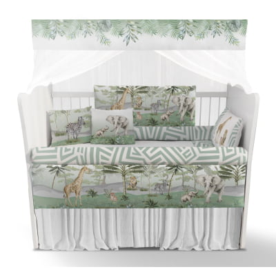 Kit Berço Enxoval de Bebê Safari Folhas Verdes Menino KT582 Papel de parede  infantil, Enxovais para Bebê, Kits Berço, Kit Cama, faixa decorativa, régua do crescimento, quadros decorativos infantil.