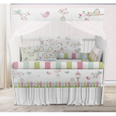 Kit Berço Enxoval de Bebê passarinhos jardim floral  - KT682