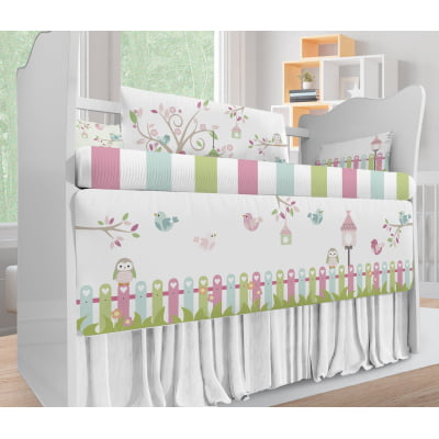 Kit Berço Enxoval de Bebê passarinhos jardim floral  - KT682