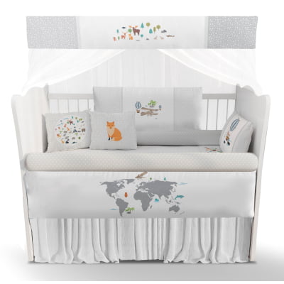 Kit Berço Enxoval de Bebê Mapa Mundi Cinza Menino KT45 Papel de parede  infantil, Enxovais para Bebê, Kits Berço, Kit Cama, faixa decorativa, régua do crescimento, quadros decorativos infantil.