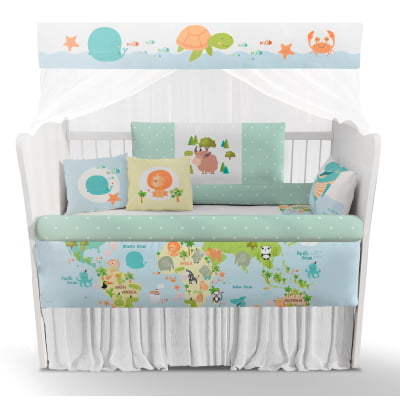 Kit Berço Enxoval de Bebê Safari Mapa Mundi Azul KT49 Papel de parede  infantil, Enxovais para Bebê, Kits Berço, Kit Cama, faixa decorativa, régua do crescimento, quadros decorativos infantil.