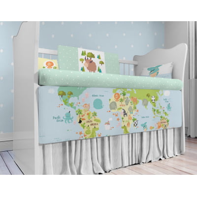 Kit Berço Enxoval de Bebê Safari Mapa Mundi Azul KT49 Papel de parede  infantil, Enxovais para Bebê, Kits Berço, Kit Cama, faixa decorativa, régua do crescimento, quadros decorativos infantil.