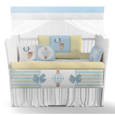 Kit Berço Enxoval de Bebê  Ursos Balões Azul Menino KT338 Papel de parede  infantil, Enxovais para Bebê, Kits Berço, Kit Cama, faixa decorativa, régua do crescimento, quadros decorativos infantil.