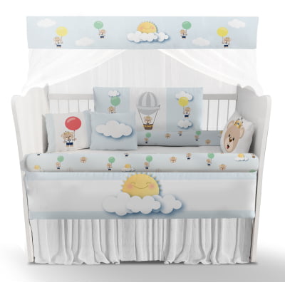 Kit Berço Enxoval de Bebê Safari Urso Balões Azul - KT34 Papel de parede  infantil, Enxovais para Bebê, Kits Berço, Kit Cama, faixa decorativa, régua do crescimento, quadros decorativos infantil.