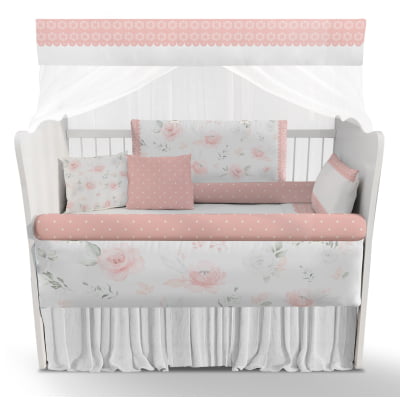 Kit Berço Enxoval de Bebê Flores Rosa Menina KT459 Papel de parede  infantil, Enxovais para Bebê, Kits Berço, Kit Cama, faixa decorativa, régua do crescimento, quadros decorativos infantil.