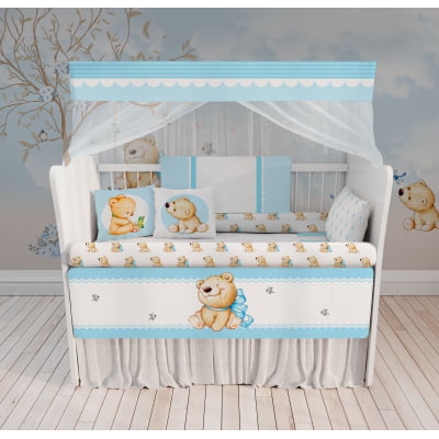 Kit Berço Enxoval de Bebê Urso Jardim Flores Azul KT227 Papel de parede  infantil, Enxovais para Bebê, Kits Berço, Kit Cama, faixa decorativa, régua do crescimento, quadros decorativos infantil.