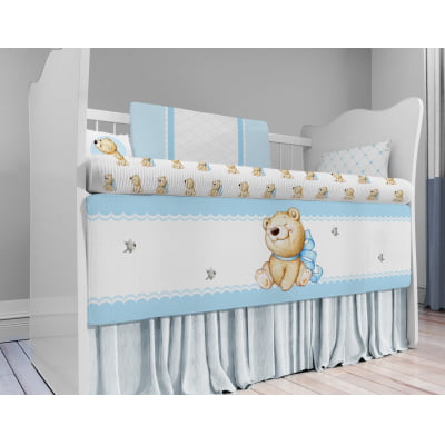 Kit Berço Enxoval de Bebê Urso Jardim Flores Azul KT227 Papel de parede  infantil, Enxovais para Bebê, Kits Berço, Kit Cama, faixa decorativa, régua do crescimento, quadros decorativos infantil.