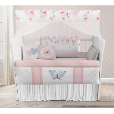 Kit Berço Enxoval de Bebê Floral Borboletas 23 PÇS - KT85