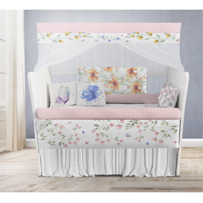 Kit Berço Enxoval de Bebê Floral Menina 23 Peças - KT500