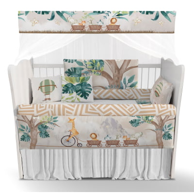 Kit Berço Enxoval de Bebê Safari Folhas Verde KT451 Papel de parede  infantil, Enxovais para Bebê, Kits Berço, Kit Cama, faixa decorativa, régua do crescimento, quadros decorativos infantil.