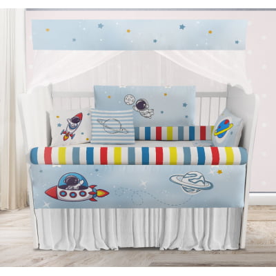 Kit Berço Enxoval de Bebê Foguete Astronauta Azul KT704