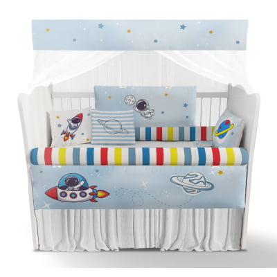 Kit Berço Enxoval de Bebê Foguete Astronauta Azul KT704 Papel de parede  infantil, Enxovais para Bebê, Kits Berço, Kit Cama, faixa decorativa, régua do crescimento, quadros decorativos infantil.