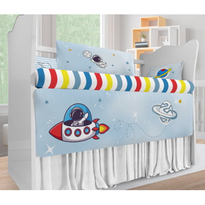 Kit Berço Enxoval de Bebê Foguete Astronauta Azul KT704 Papel de parede  infantil, Enxovais para Bebê, Kits Berço, Kit Cama, faixa decorativa, régua do crescimento, quadros decorativos infantil.