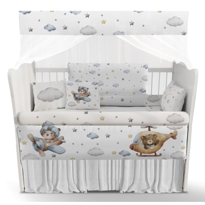 Kit Berço Enxoval de Bebê Ursos Nuvens Menino KT686 Papel de parede  infantil, Enxovais para Bebê, Kits Berço, Kit Cama, faixa decorativa, régua do crescimento, quadros decorativos infantil.