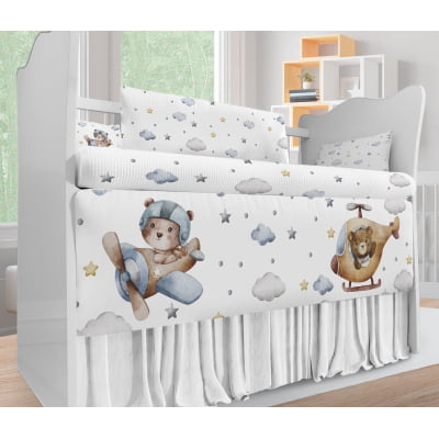 Kit Berço Enxoval de Bebê Ursos Nuvens Menino KT686 Papel de parede  infantil, Enxovais para Bebê, Kits Berço, Kit Cama, faixa decorativa, régua do crescimento, quadros decorativos infantil.