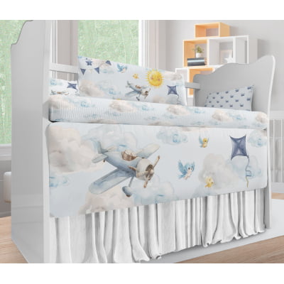 Kit Berço Enxoval de Bebê Avião Nuvens Céu Algodão KT721 Papel de parede  infantil, Enxovais para Bebê, Kits Berço, Kit Cama, faixa decorativa, régua do crescimento, quadros decorativos infantil.