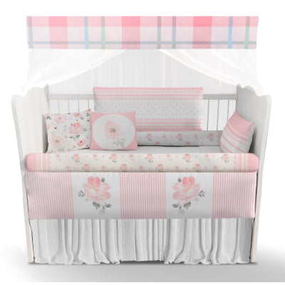 kit Berço Enxoval de Bebê Floral Jardim Rosa Menina  Papel de parede  infantil, Enxovais para Bebê, Kits Berço, Kit Cama, faixa decorativa, régua do crescimento, quadros decorativos infantil.