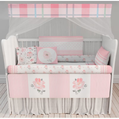 kit Berço Enxoval de Bebê Floral Jardim Rosa Menina  Papel de parede  infantil, Enxovais para Bebê, Kits Berço, Kit Cama, faixa decorativa, régua do crescimento, quadros decorativos infantil.