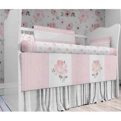 kit Berço Enxoval de Bebê Floral Jardim Rosa Menina  Papel de parede  infantil, Enxovais para Bebê, Kits Berço, Kit Cama, faixa decorativa, régua do crescimento, quadros decorativos infantil.